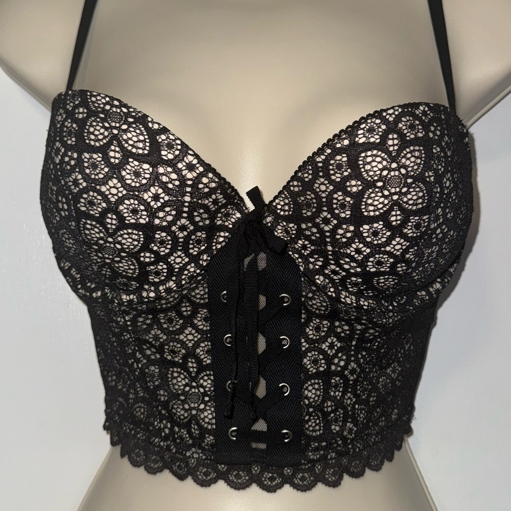 Victoria's Secret Black Lace Longline Bustier Bra
